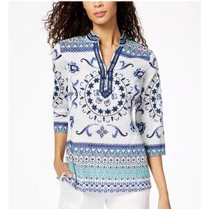Charter Club Cotton Embellished Split-Neck Tunic Top XL India Cotton‎ Coastal
